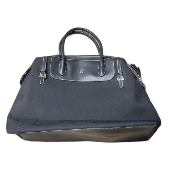 Etienne Aigner Black Canvas & Leather Handle Tote Bag Purse with Zip Closure - Picture 1 of 8